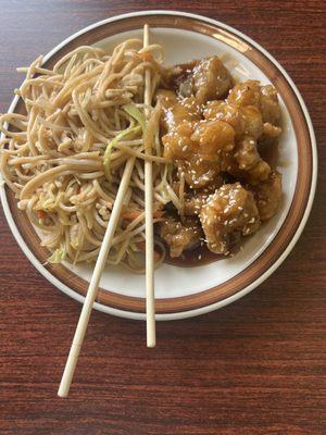 Sesame, chicken, and chow mein