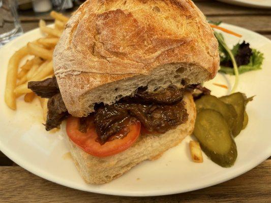 Short rib sandwich is outstanding - the ciabatta is hot, fluffy and crunch; the short ribs are tender and juicy