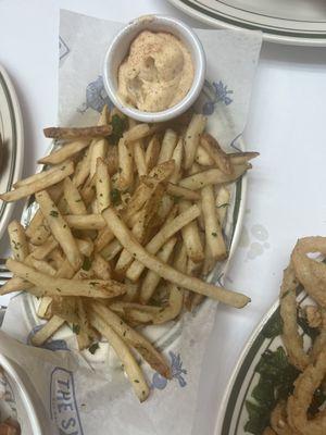 Side of fries and the most Delicious Gouda  sauce