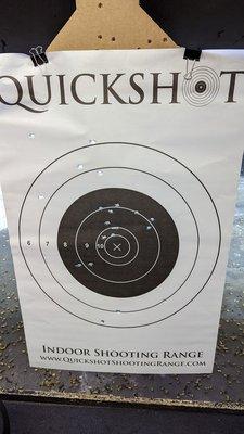 My target today. Walther PPK-- I started high & to the left, then over corrected. Costs:  $2 target & $16 for the range.