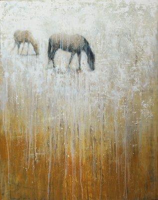 "Winter Grazing" 60" x 48" oil and mixed media painting by Matt Flint at SmithKlein gallery.