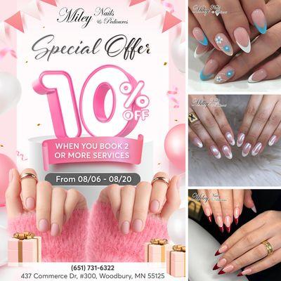 SPECIAL OFFER
 Double the Fun: 10% OFF when you book 2 or more services!
 Limited Time Only: From 08/06/2024 - 08/20/2024 

At Miley