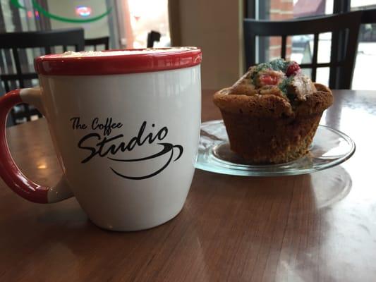 Coffee and a blueberry/cranberry muffin at The Coffee Studio.