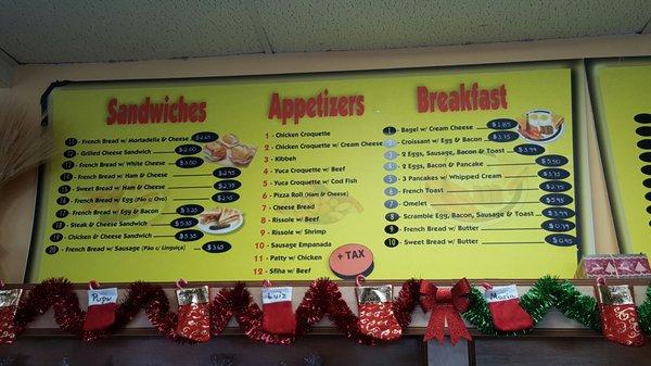 Sandwich menu