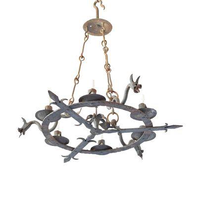 Iron Chandelier with Hand Forged Iron Dragons