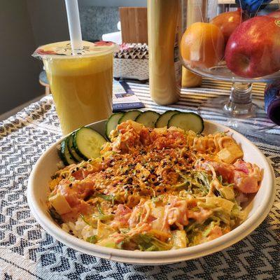 Spicy Ahi Poke Bowl & Mango Bubble Tea