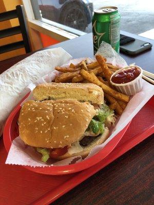 Beef Burger with seasoning fries