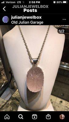 Rose quartz sterling silver vintage pendant with engraving