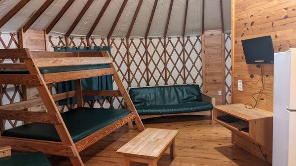 Deluxe yurt. Slept 7. Barbecue, microwave, fridge, bathroom.... Not quite camping