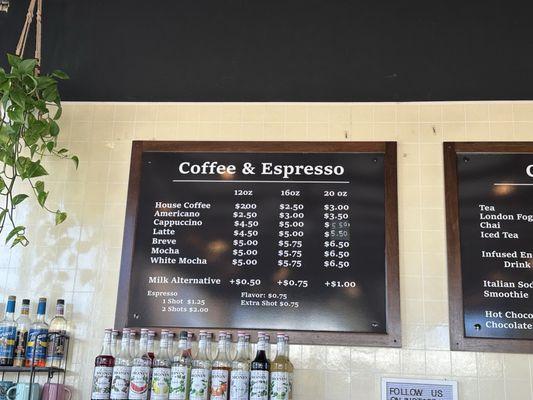 Coffee menu