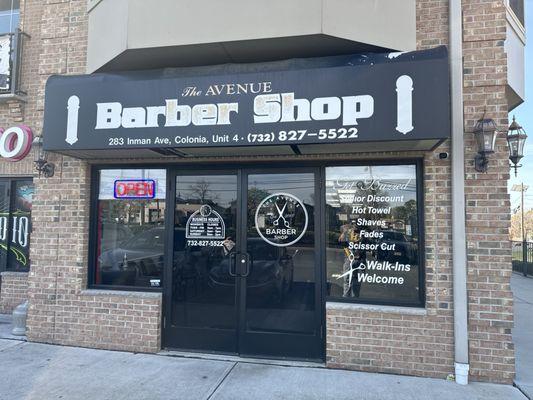 The front of the barber shop.