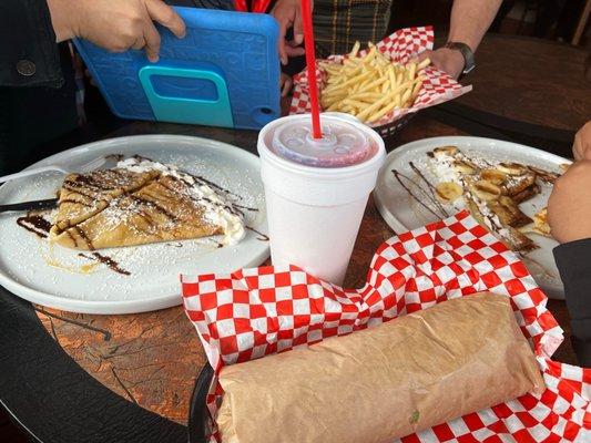 Burritos, fries, and crepes, so yummy!