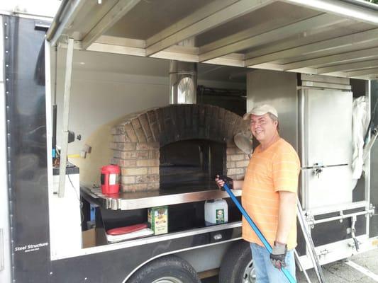 Mobile Wood Burning Pizza Oven, next to the Gelato Freezer, manned by Scott.