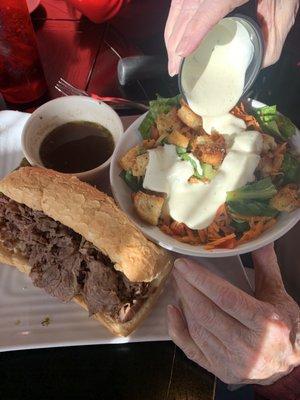 Beef and salad (my grandmother loved the salad so much she took another one home)