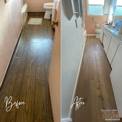 Before and After flooring refresh! 
  Flooring: Cortec
  Color: Alexander Oak