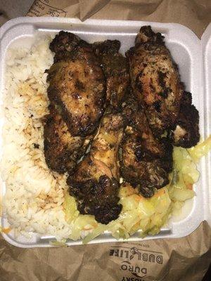 Jerk Wing Dinner with wet white rice