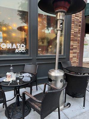 Outdoor seating with heaters