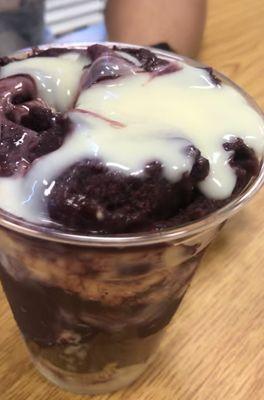 Acai with the condensed milk before passion fruit on top