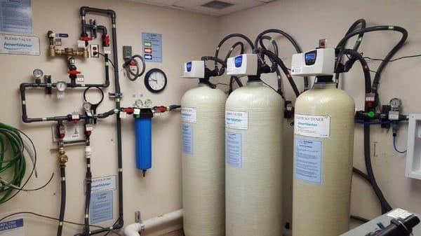 Professionally installed pretreatment to Reverse Osmosis System at a dialysis center.