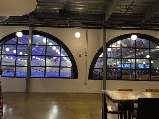 The bowling alley as viewed from the dining room