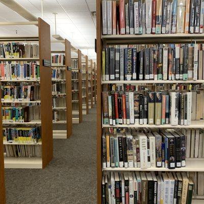 Aisles of books in the Wichita Falls Public Library in Texas.