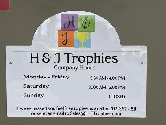 Our hours and contact info.