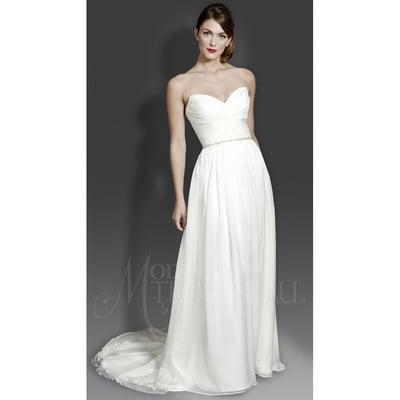 TEAGAN silk strapless wedding dress with detachable beaded, cap sleeves by Modern Trousseau New York