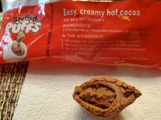 Back OF Package of "Chocolate On Chocolate Filled Marshmallows" at CVS $2.99. Add to hot milk or cocoa.   7/28/2021