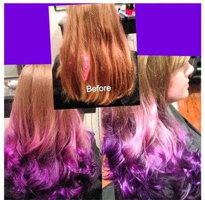 Purple tones ombré on naturally brown/blonde hair by Rosanna at the spot