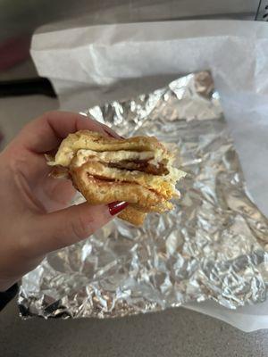 Bacon egg and cheese on a roll