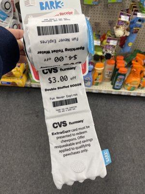 Cvs receipt doggy chew toy