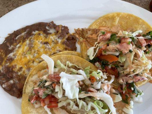 Fish tacos, beans.