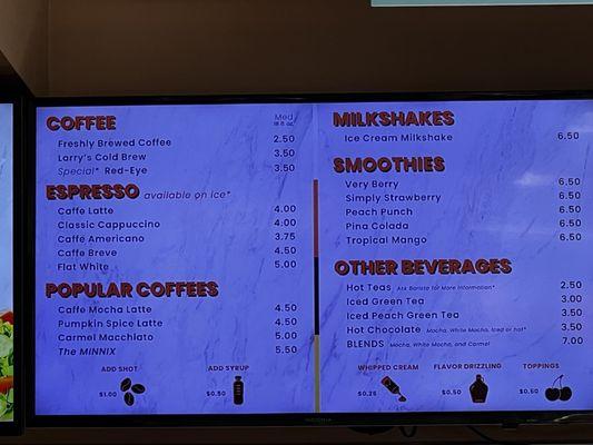 Coffee menu