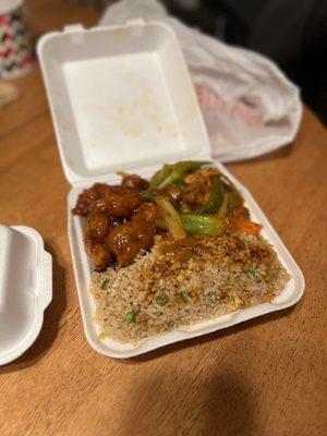 1 combo 3 items~ Fried Rice, Orange Chicken, Spicy Chicken