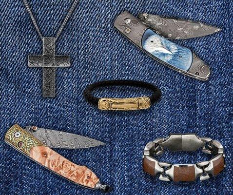 The William Henry Collection features jewelry, knives and accessories for men.