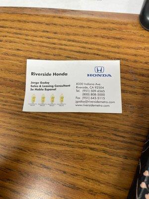 Jorge Godoy Business card for reference of a reliable sales and leasing consultant