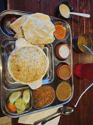 My Thaali lunch plate. Huge amount of veggie food.