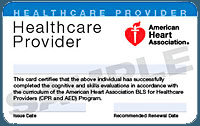 AHA Hearlthcare provider BLS CPR class