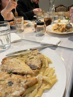 Chicken Francese on Penne pasta