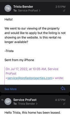 Here you can see my email and their response that the property had already been leased. Make it make sense.