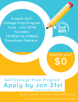 2016 Applications now open! Apply directly at www.reach1600.org