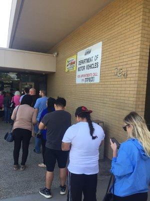 in line for 45 minutes almost to the door.  If you can get in & out within an hour and a half you have experienced bureaucratic efficiency.