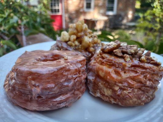 Pumpkin Spice Glaze, Caramel Pecan, Apple Pie w/ Almond Streusel croughnuts