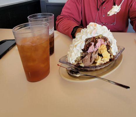 Piled high banana split!