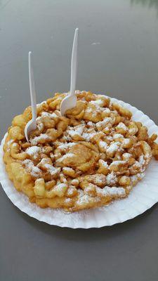 Funnel cake with caramel topping - fresh, but dense texture, prefer lighter