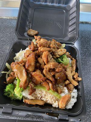 Chicken Teriyaki; double meat, white rice, veggies, and extra teriyaki sauce November 2023