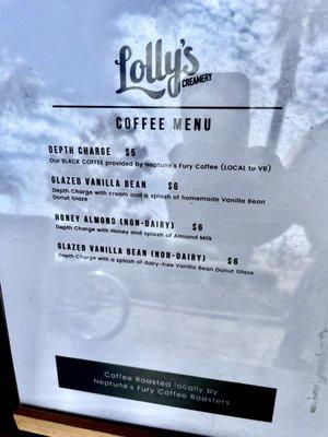 Coffee menu June 2023