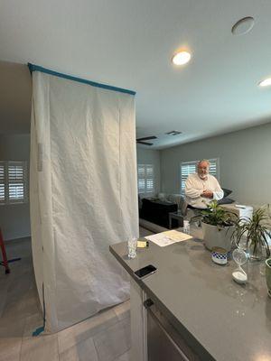 A small part of the biohazard safety tent that went from our upstairs bathroom into our living room.