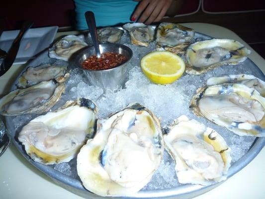 The $30 special on Sundays - a dozen blue point oysters with a small bottle of wine.