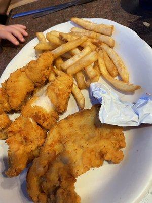 Kids chicken tenders and fries